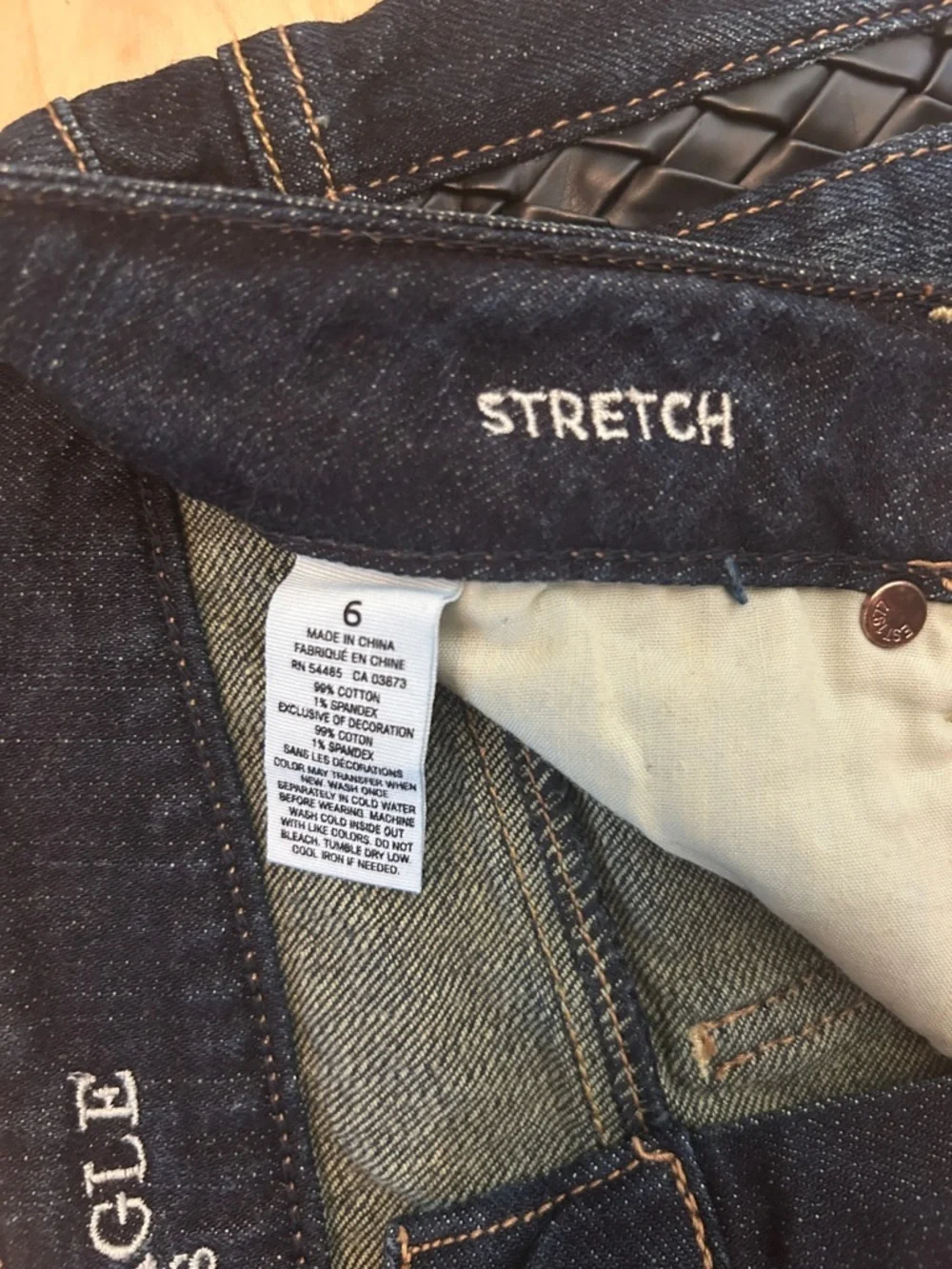 American Eagle AEO Womens Stretch Jean Shorts Sz 6 Braided Black Leather Cutoffs